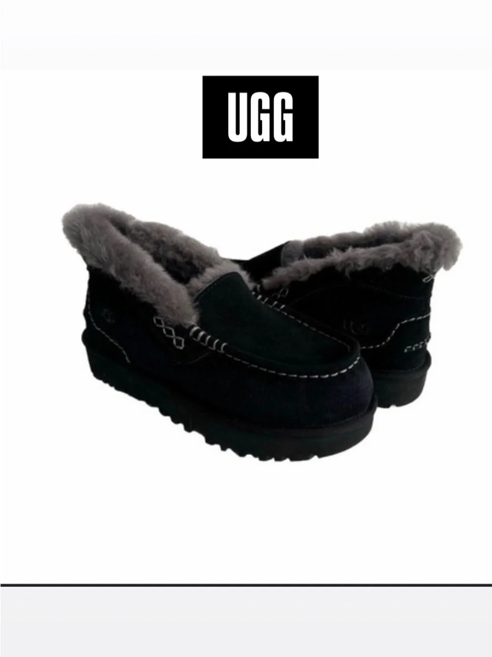 UGG Ansley Parc Black Suede Fur Slippers Womens Size 9 *NIB*